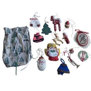 Vintage Lot of‎ 14 Grandma's Christmas Ornaments, Plastic Cloth Wood Etc